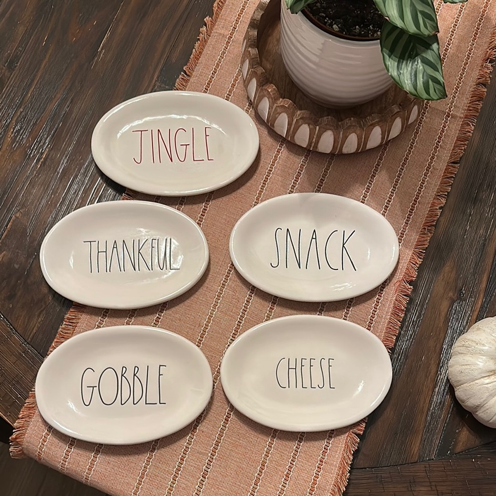 Rae Dunn Cream Oval Snack Plates Set